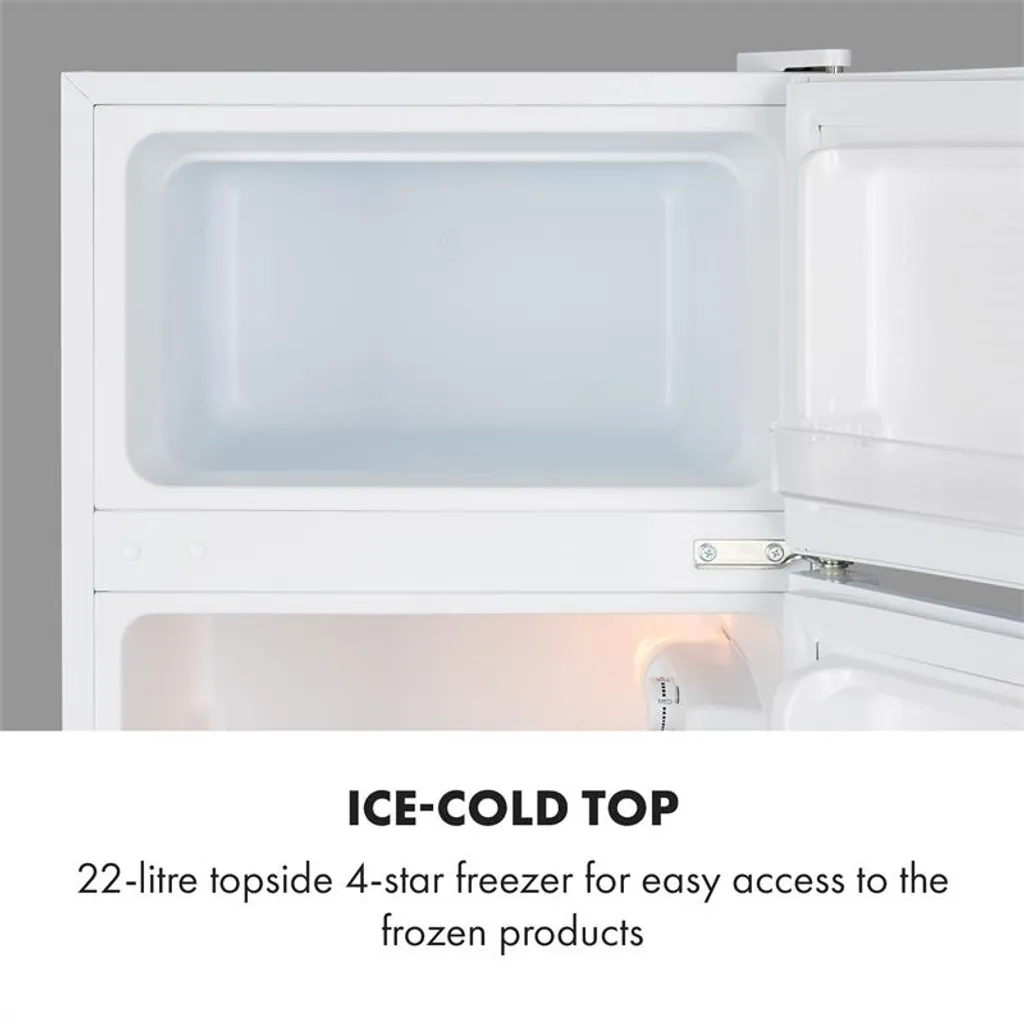 Klarstein Big Daddy Cool Kühl-Gefrier-Kombination , Fassungsvermögen: 87 Liter , Kühlschrank: 61 Liter , Gefrierschrank: 26 Liter , 2 Ebenen , Freezer-on-Top , Crisper-Fach Für Gemüse , Flaschenfach Bis 2 Liter , Weiß 7 Klarstein Big Daddy Cool Kühl-Gefrier-Kombination , Fassungsvermögen: 87 Liter , Kühlschrank: 61 Liter , Gefrierschrank: 26 Liter , 2 Ebenen , Freezer-on-Top , Crisper-Fach Für Gemüse , Flaschenfach Bis 2 Liter , Weiß - Image 5