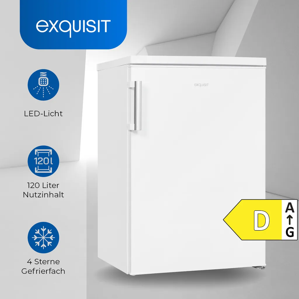 Exquisit Kühlschrank KS16-4-H-010D Weiss | 120 L Nutzinhalt | 4 Sterne | LED-Licht | 55 Cm Breite 4 Exquisit Kühlschrank KS16-4-H-010D Weiss | 120 L Nutzinhalt | 4 Sterne | LED-Licht | 55 Cm Breite - Image 2