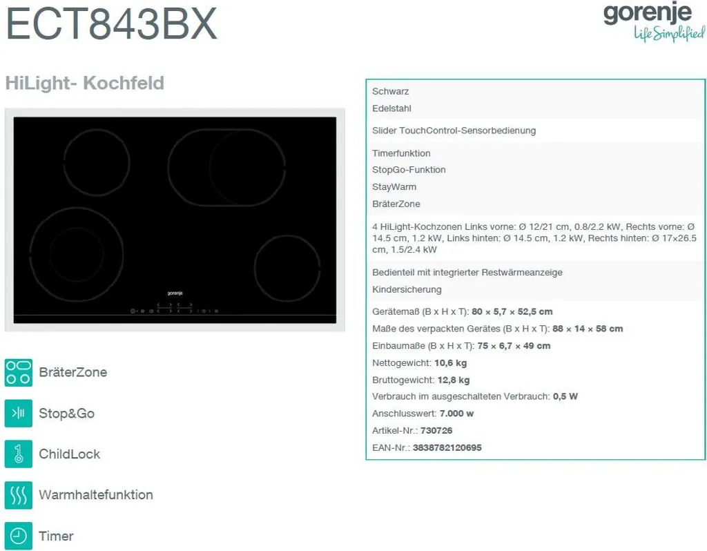 HERDSET Gorenje Einbaubackofen Mit Glaskeramikkochfeld - Autark, 80 Cm BräterZone 13 HERDSET Gorenje Einbaubackofen Mit Glaskeramikkochfeld - Autark, 80 Cm BräterZone - Image 11