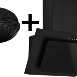 MS Dunstabzugshaube Schräghaube Kopf-frei Glas 60 Cm Schwarz LED + Umluftfilter