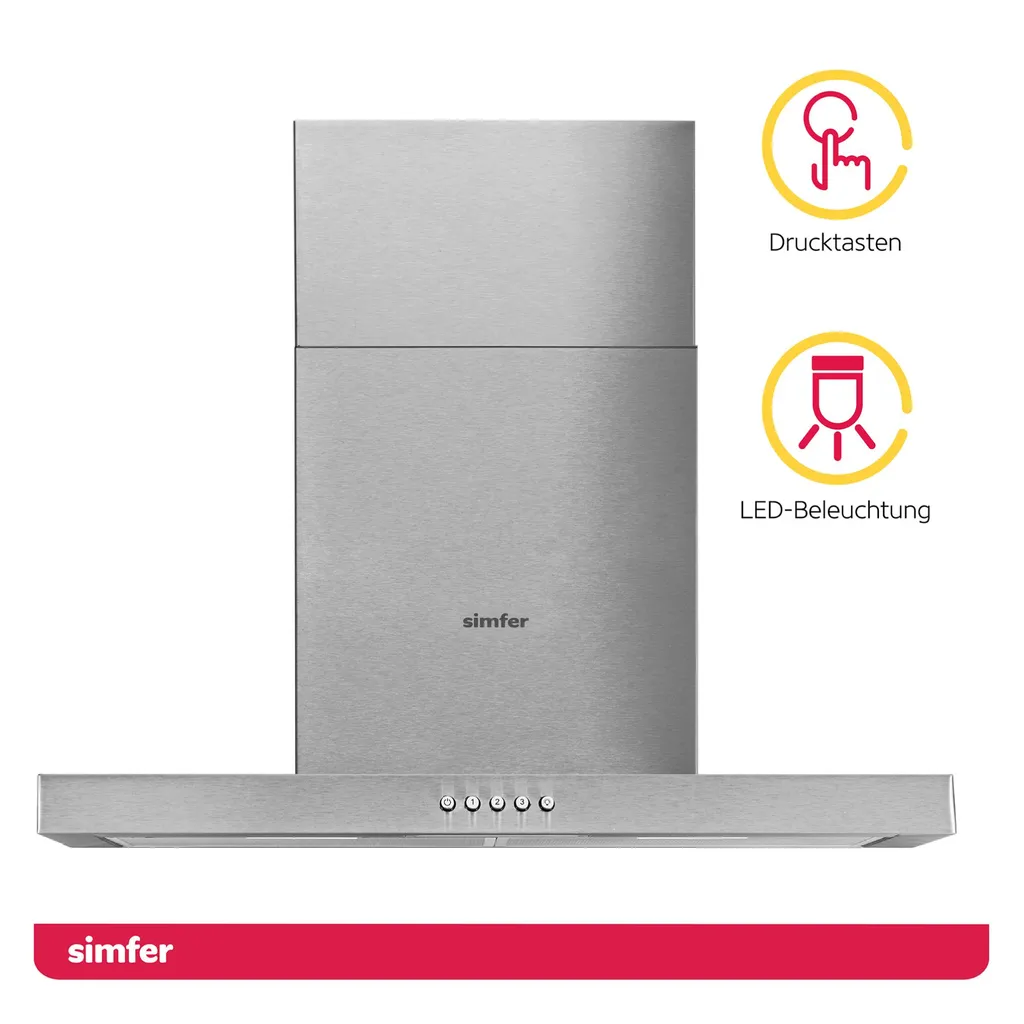 Simfer SMF-CH 8633 Dunstabzugshaube Edelstahl, 60 Cm, 650 M³ /h, Wandhaube, Kaminhaube, Teleskopkamin, Doppelabluftschacht, LED-Beleuchtung 4 Simfer SMF-CH 8633 Dunstabzugshaube Edelstahl, 60 Cm, 650 M³ /h, Wandhaube, Kaminhaube, Teleskopkamin, Doppelabluftschacht, LED-Beleuchtung - Image 2
