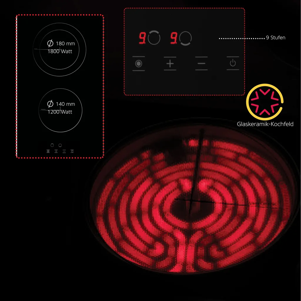 Simfer 30 Cm Glaskeramikkochfeld BIH 3025, Autarkes Elektro-Kochfeld, Glaskeramikkochfeld - 2 Kochzonen, 9 Leistungsstufen, Touch-Bedienung, Restwärmeanzeige, Kindersicherung, Rahmenlos 7 Simfer 30 Cm Glaskeramikkochfeld BIH 3025, Autarkes Elektro-Kochfeld, Glaskeramikkochfeld - 2 Kochzonen, 9 Leistungsstufen, Touch-Bedienung, Restwärmeanzeige, Kindersicherung, Rahmenlos - Image 5