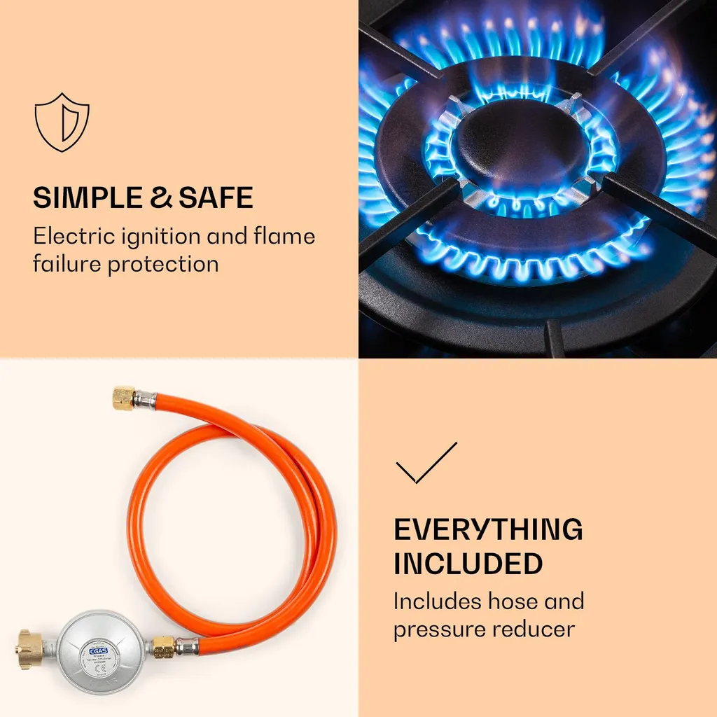 Klarstein Alchemist Gaskochfeld . Wokbrenner Aus Aluminium , Inklusive Schlauch Und Druckminderer , Elektrische Zündung , Für Flüssig- Oder Erdgas , Glaskeramik 7 Klarstein Alchemist Gaskochfeld . Wokbrenner Aus Aluminium , Inklusive Schlauch Und Druckminderer , Elektrische Zündung , Für Flüssig- Oder Erdgas , Glaskeramik - Image 5