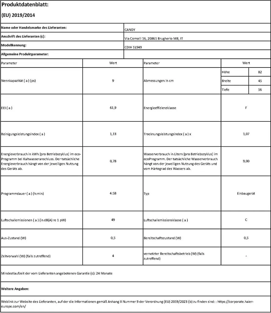 Candy Brava CDIH 1L949, Voll Integriert, Single (45 Cm Breit), Schwarz, LED, Zusammenklappbar, Doppel 7 Candy Brava CDIH 1L949, Voll Integriert, Single (45 Cm Breit), Schwarz, LED, Zusammenklappbar, Doppel - Image 5