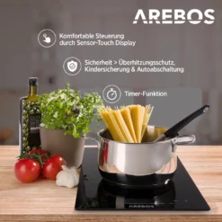 AREBOS Glaskeramikkochfeld, 3000 W, 2 Kochfelder, 30cm, Autark, Mit Sensor Touch -Angebote Herd Liebe Store 1286fc9cc0347034383eda87f8eb8cbc 1