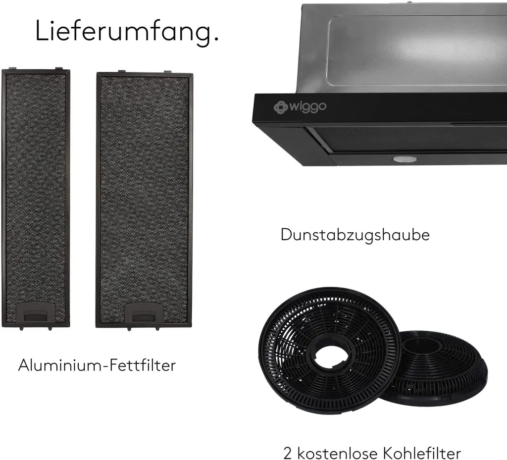 Wiggo Dunstabzugshaube 60cm WE-632ER Schwarz I Flachschirmhaube Für Abluft Oder Umluft Dunstabzug 300m³/h Mit LED-Beleuchtung I Einbau-Dunstabzugshaube Inkl. Fettfilter & 2× Kohlefilter 8 Wiggo Dunstabzugshaube 60cm WE-632ER Schwarz I Flachschirmhaube Für Abluft Oder Umluft Dunstabzug 300m³/h Mit LED-Beleuchtung I Einbau-Dunstabzugshaube Inkl. Fettfilter & 2× Kohlefilter - Image 6