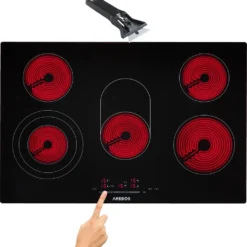 AREBOS Glaskeramikkochfeld, 8500 W, 5 Kochfelder, 77cm, Autark, Inkl. Dual-Kochzone Und Bräterzone, Mit Sensor Touch, Kindersicherung, Überhitzungsschutz, Autoabschaltung