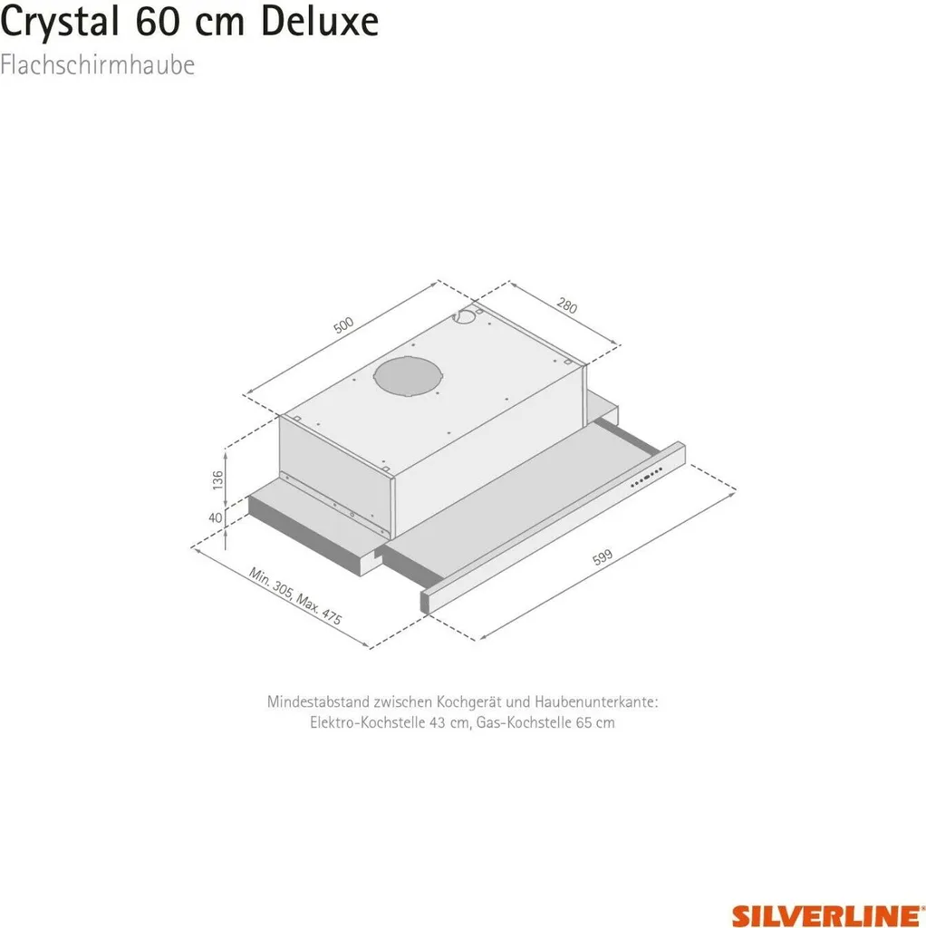 Silverline CRF 610 E / Crystal Deluxe Flachschirmhaube / 60 Cm Breite/ 580m3/h , Flachschirmhaube, 5 Silverline CRF 610 E / Crystal Deluxe Flachschirmhaube / 60 Cm Breite/ 580m3/h , Flachschirmhaube, - Image 3