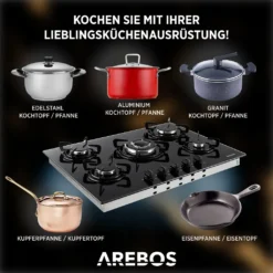 AREBOS Gaskochfeld 5 Flammen, Glaskeramik, Inkl. Topfträger & Zündsicherung, Autark, Geeignet Für Erdgas Oder Propangas, Gasherd, Gaskocher -Angebote Herd Liebe Store 2111526b270e1d5af3316c3ed042a46a