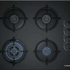 Bosch POH6B6B10 Gaskochfeld 60cm WOK Schwarz Hartglas GAS KOCHFELD