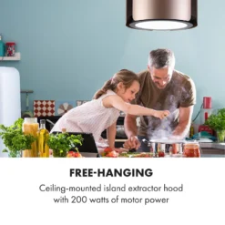 Klarstein Skyfall Smart Inselhaube,App- Und Gestensteuerung,45 X 42 Cm (ØxB),freihängend,Umluftbetrieb/Abluft,3 Stufen,402 M³/h,200 W,LED Beleuchtung,EEK C,inklusive Aluminium-Fettfilter Und 2 Aktivkohlefiltern,Wifi,illuminierter Touch-Drehregler,Dunstabzugshaube,Edelstahl,gold -Angebote Herd Liebe Store 274e10f47e8c9edc2fad07482ede29f7