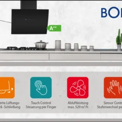 Bomann Kopffreie Vertikal-Haube DU 7605 G Schwarz Mit Touch Und Sensor Control -Angebote Herd Liebe Store 29502fa3ba38aa27aee8633f1eb2d450
