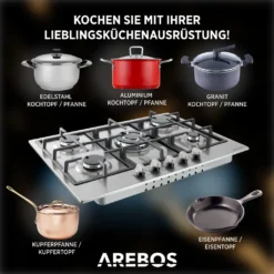 AREBOS Gaskochfeld 5 Flammen, Edelstahl, Inkl. Topfträger & Zündsicherung, Autark, Geeignet Für Erdgas Oder Propangas, Gasherd -Angebote Herd Liebe Store 2cb1d5c444efb5be36e35cac137b5259