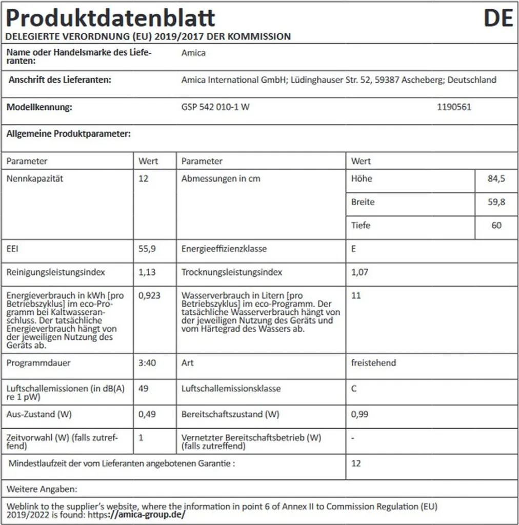 Amica - GSP 542 010 W - Stand-Geschirrspüler - Weiß - 60 Cm 5 Amica - GSP 542 010 W - Stand-Geschirrspüler - Weiß - 60 Cm - Image 3
