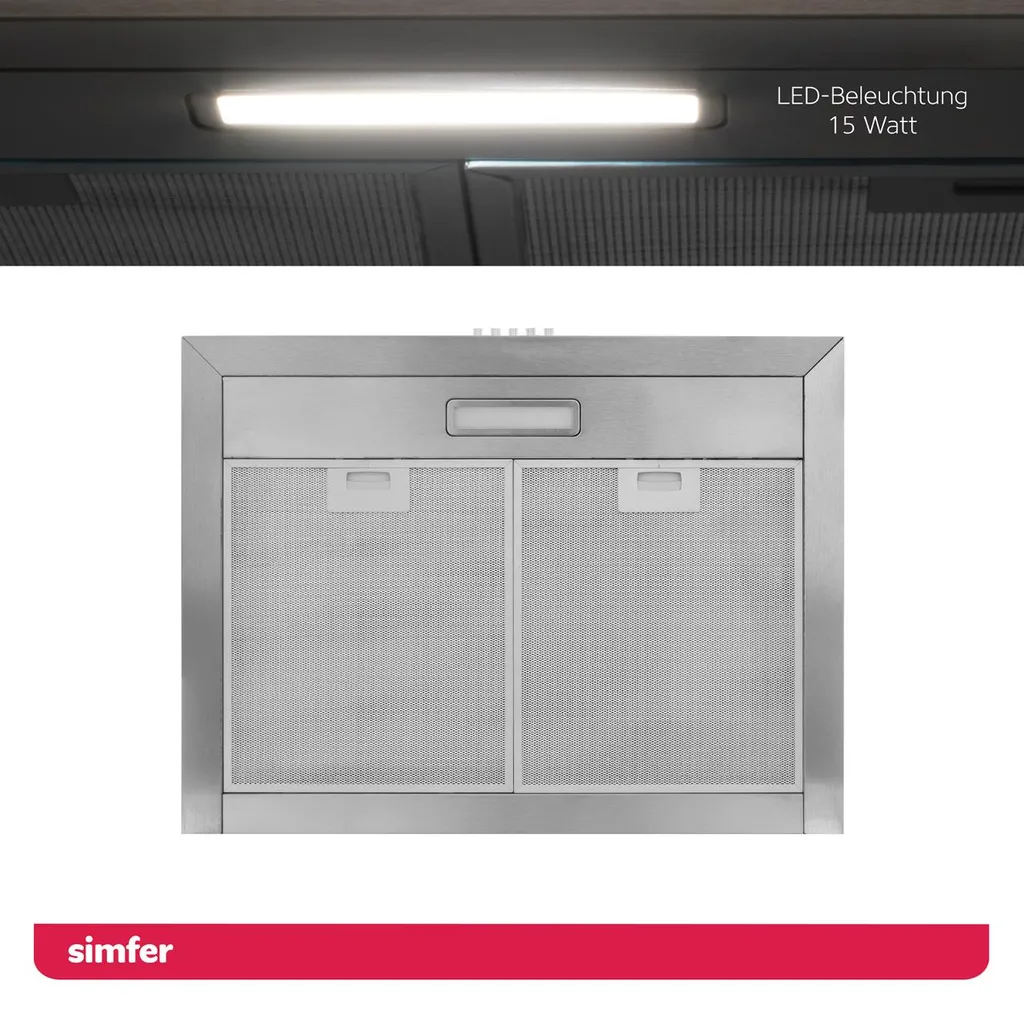 Simfer SMF-CH 8633 Dunstabzugshaube Edelstahl, 60 Cm, 650 M³ /h, Wandhaube, Kaminhaube, Teleskopkamin, Doppelabluftschacht, LED-Beleuchtung 8 Simfer SMF-CH 8633 Dunstabzugshaube Edelstahl, 60 Cm, 650 M³ /h, Wandhaube, Kaminhaube, Teleskopkamin, Doppelabluftschacht, LED-Beleuchtung - Image 6