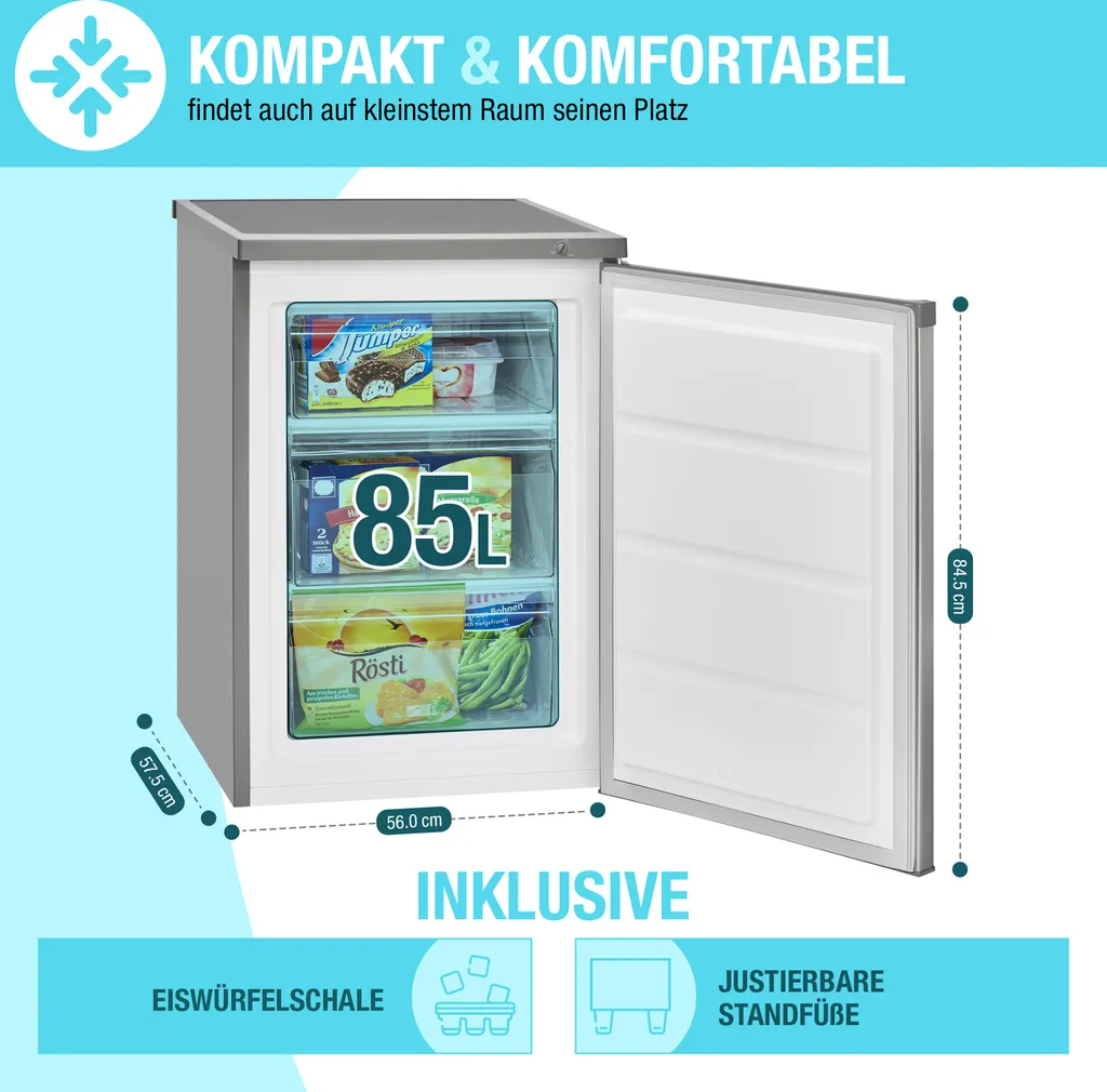Bomann® Gefrierschrank, 85 Liter Nutzinhalt, Gefrierschrank Klein Mit 3 Gefrierschubladen U. Eiswürfelschale, Mini Fridge Mit Stufenloser Temperaturreglung, Türanschlag Wechselbar - GS 2186.1, Inox 5 Bomann® Gefrierschrank, 85 Liter Nutzinhalt, Gefrierschrank Klein Mit 3 Gefrierschubladen U. Eiswürfelschale, Mini Fridge Mit Stufenloser Temperaturreglung, Türanschlag Wechselbar - GS 2186.1, Inox - Image 3