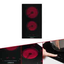 AREBOS Glaskeramikkochfeld, 3000 W, 2 Kochfelder, 30cm, Autark, Mit Sensor Touch