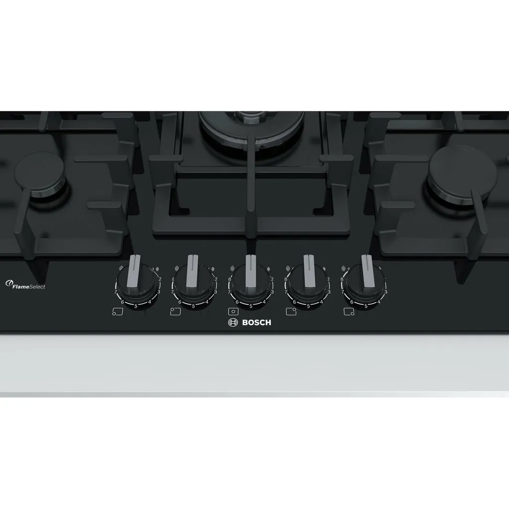 Bosch PPQ7A6B90 Gas-Kochfeld, 6 Serie, 5 Brenner, 75cm, Schwarzes Glas, Schwarzes Glas 4 Bosch PPQ7A6B90 Gas-Kochfeld, 6 Serie, 5 Brenner, 75cm, Schwarzes Glas, Schwarzes Glas - Image 2