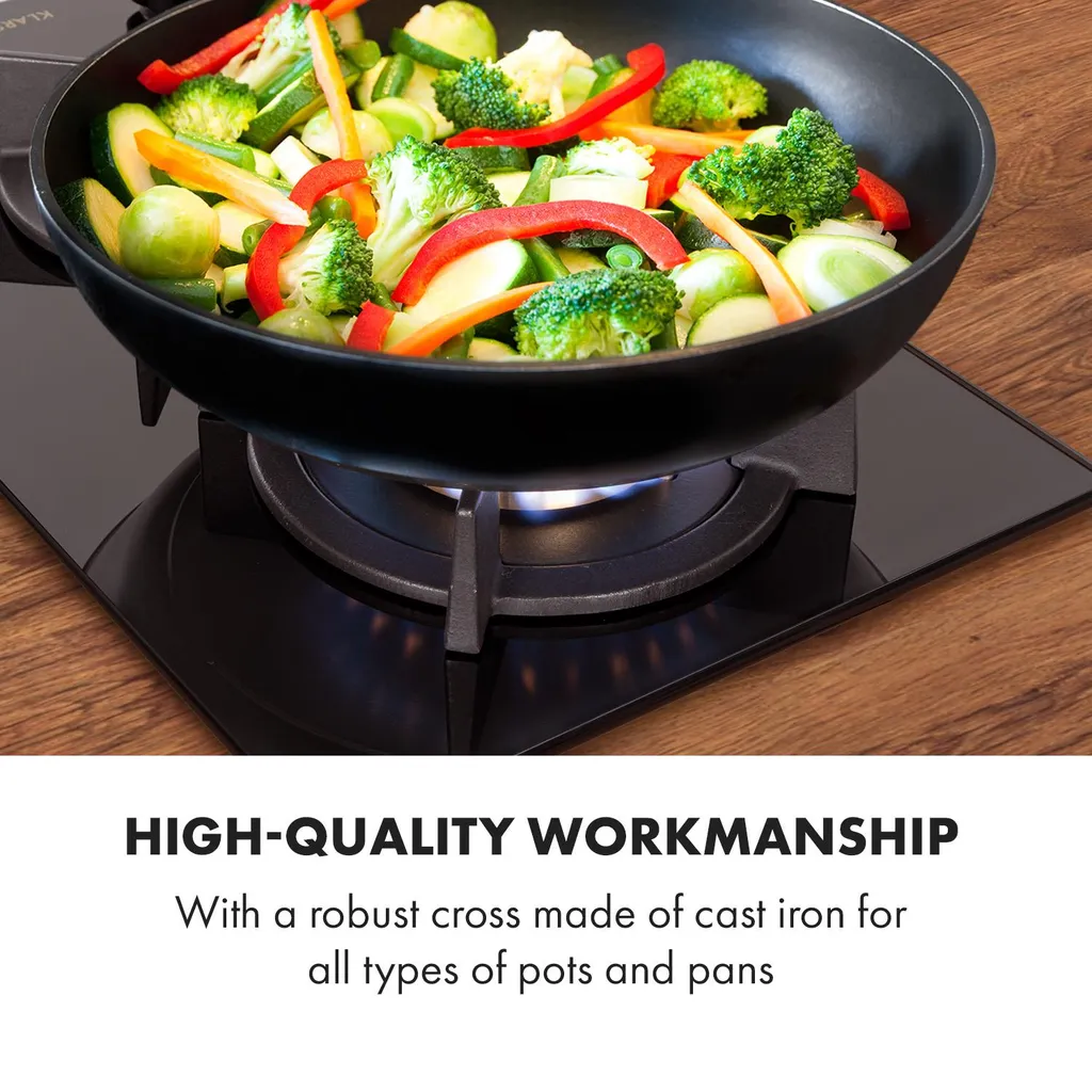 Klarstein Goldflame Domino Gaskochfeld , 2-flammig , Autark , 30 Cm , Einbau , Messing-Brenner , Erdgas/Propangas , Sicherheitsventile , Automatische Abschaltung , Topfträger Aus Gusseisen , Inkl. Schlauch Und Druckminderer , Glaskeramik Ø 8 Mm , Schwarz 9 Klarstein Goldflame Domino Gaskochfeld , 2-flammig , Autark , 30 Cm , Einbau , Messing-Brenner , Erdgas/Propangas , Sicherheitsventile , Automatische Abschaltung , Topfträger Aus Gusseisen , Inkl. Schlauch Und Druckminderer , Glaskeramik Ø 8 Mm , Schwarz - Image 7