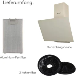 Wiggo Dunstabzugshaube 60cm Kopffrei I Abluft Umluft Dunstabzug 300m³/h - LED Touch-Display 3 Stufen I Schräghaube Inkl. Fettfilter & 2x Kohlefilter I Abzugshaube Mit Glasfront Creme -Angebote Herd Liebe Store 439644e1a138e4d5db5f178e61536c13