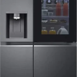 LG Electronics Side-by-Side Mit InstaView Door-in-Door | Eis-, Crushed Ice- Und Wasserspender | 635 Liter Kapazität | Interner Wassertank 4L | Matte Black