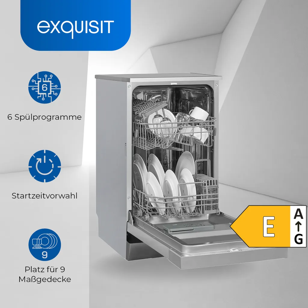 Exquisit Geschirrspüler GSP9109-030E Silber | Standgerät | 9 Gedecke | Silber 4 Exquisit Geschirrspüler GSP9109-030E Silber | Standgerät | 9 Gedecke | Silber - Image 2