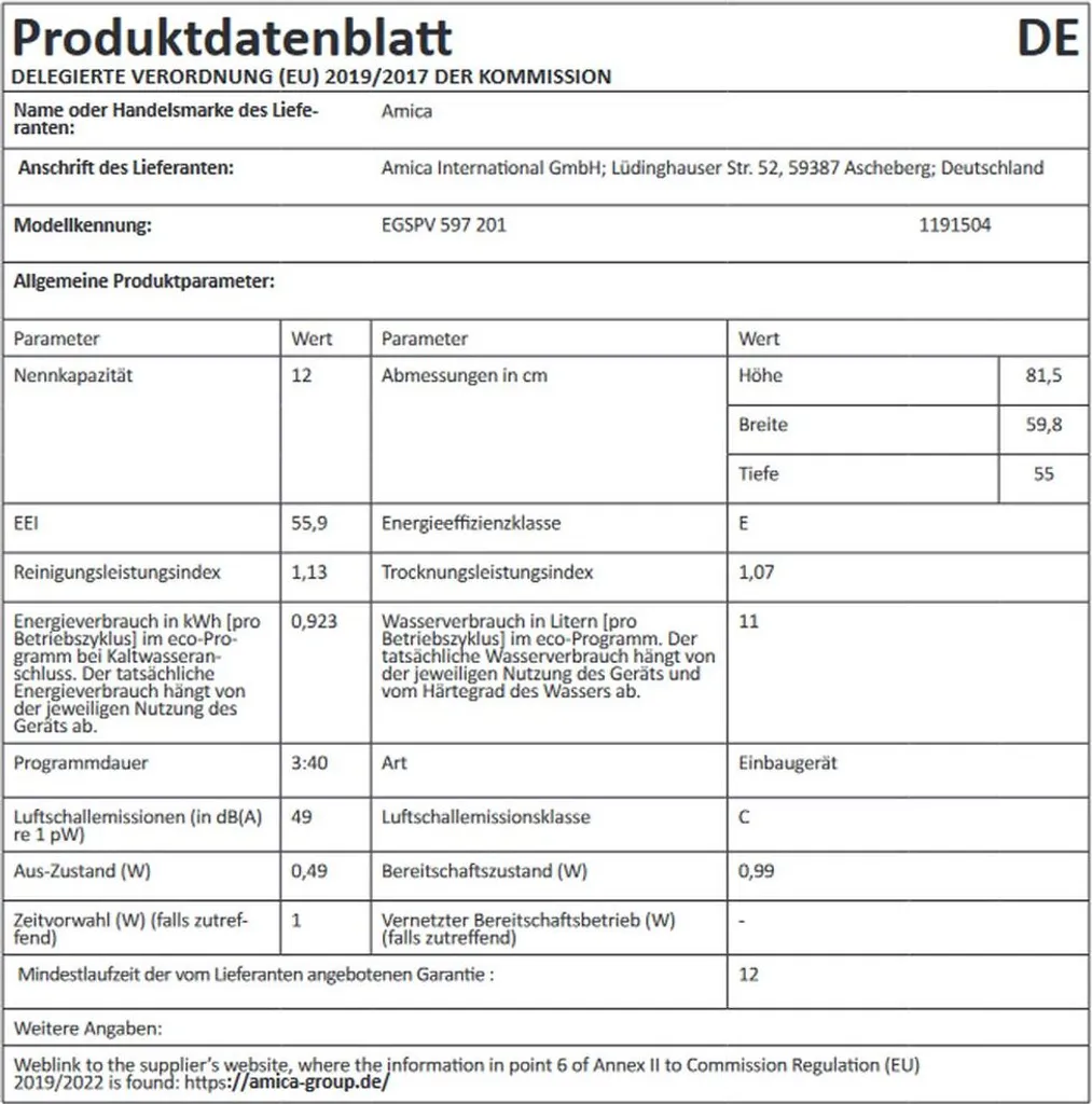 Amica EGSPV 597 201, Voll Integriert, Standardgröße (60 Cm), Schwarz, Tasten, 1,5 M, 1,5 M 7 Amica EGSPV 597 201, Voll Integriert, Standardgröße (60 Cm), Schwarz, Tasten, 1,5 M, 1,5 M - Image 5