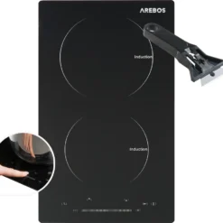 AREBOS Induktionskochfeld 3000W, 2 Kochfelder, 30 Cm, Autark Mit Sensor Touch, Timer, Kindersicherung, Überhitzungsschutz, Autoabschaltung