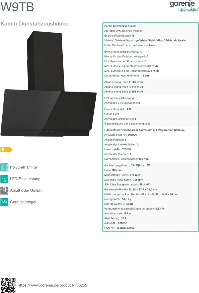 Gorenje - W9TB - Dunstabzugshaube - 90 Cm - Schwarz 11 Gorenje - W9TB - Dunstabzugshaube - 90 Cm - Schwarz - Image 9