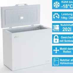TroniTechnik Gefriertruhe Kühltruhe Kühlfach 210L Abschließbar Mit Korb Und Schloss