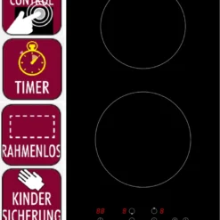 PKM Induktionskochfeld Autark 38cm 2 Zonen Rahmenlos Touch Control Timer