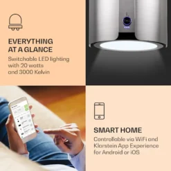 Klarstein Skyfall Smart - Inselhaube, App- Und Gestensteuerung, 45 X 42 Cm (ØxB), Freihängend, Umluftbetrieb/Abluft, 3 Stufen, 402 M³/h, 200 W, LED Beleuchtung, EEK C, Silber -Angebote Herd Liebe Store 5cfdd267fcb4e398bfe2c77eb1624564