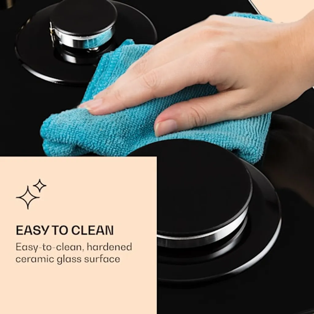 Klarstein Gaskochfeld Gasherd Einbau - Sabaf-Brenner - Erdgas/Propangas - Automatische Abschaltung - Gusseisen - Glaskeramik Retro-Look - 2-flammig - Schwarz Einbau Gas Kochfeld Gasherd 2 Platten Kochfelder Herdplatte Kochplatte Einbaukochfeld 9 Klarstein Gaskochfeld Gasherd Einbau - Sabaf-Brenner - Erdgas/Propangas - Automatische Abschaltung - Gusseisen - Glaskeramik Retro-Look - 2-flammig - Schwarz Einbau Gas Kochfeld Gasherd 2 Platten Kochfelder Herdplatte Kochplatte Einbaukochfeld - Image 7