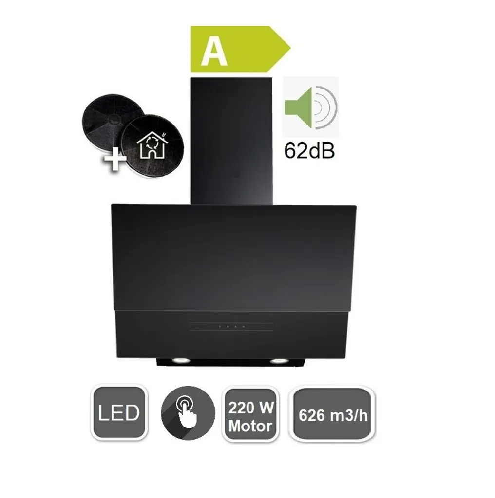 Böhme Kopffreie Wandhaube Dunstabzugshaube 60cm Glas Schwarz Touch Control LED Beleuchtung 626 M³/h Inkl. 2 Aktivkohlefilter 4 Böhme Kopffreie Wandhaube Dunstabzugshaube 60cm Glas Schwarz Touch Control LED Beleuchtung 626 M³/h Inkl. 2 Aktivkohlefilter - Image 2