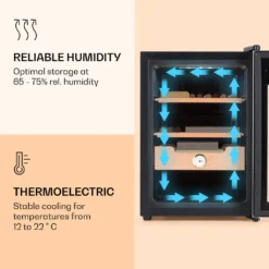 Klarstein Zigarren Humidor Befeuchter - Thermoelektrischer Humidor Schrank Mit Glastür - Mit Einschüben Aus Zedernholz - Hygrometer - LED-Innenbeleuchtung - 37 Liter - Silber Humidor Zigarre Elektrisch Humidor Schrank Luftbefeuchter Humidor Zigarren -Angebote Herd Liebe Store 63809bff17244f7c074ee0361307ca6b