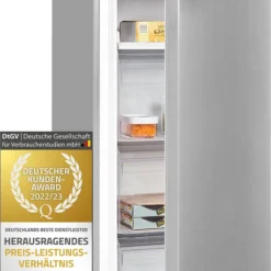 Exquisit Gefrierschrank GS231-NF-H-040D Inoxlook | 161 L Nutzinhalt | NoFrost | Umluftkühlung | LED-Anzeige | Wechselbarer Türanschlag | Edelstahloptik