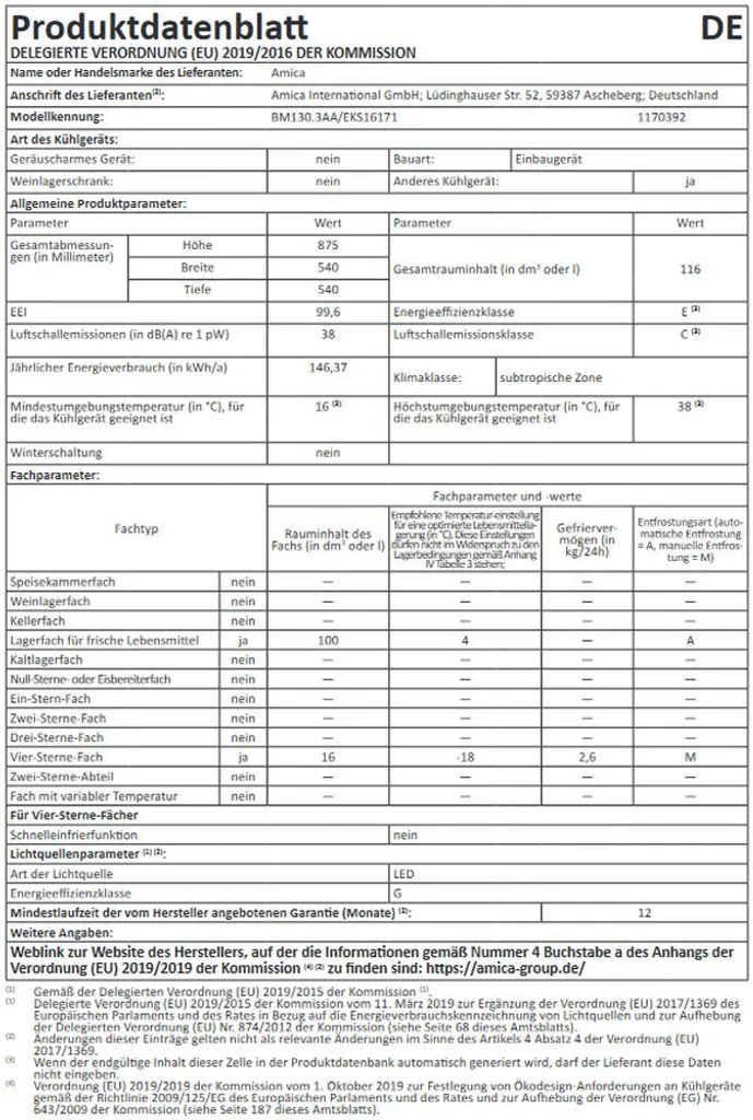 Amica EKS 16171, Kühlschrank Mit Gefrierfach, 880 Mm Nische, Schlepptür-Technik, 9 Amica EKS 16171, Kühlschrank Mit Gefrierfach, 880 Mm Nische, Schlepptür-Technik, - Image 7