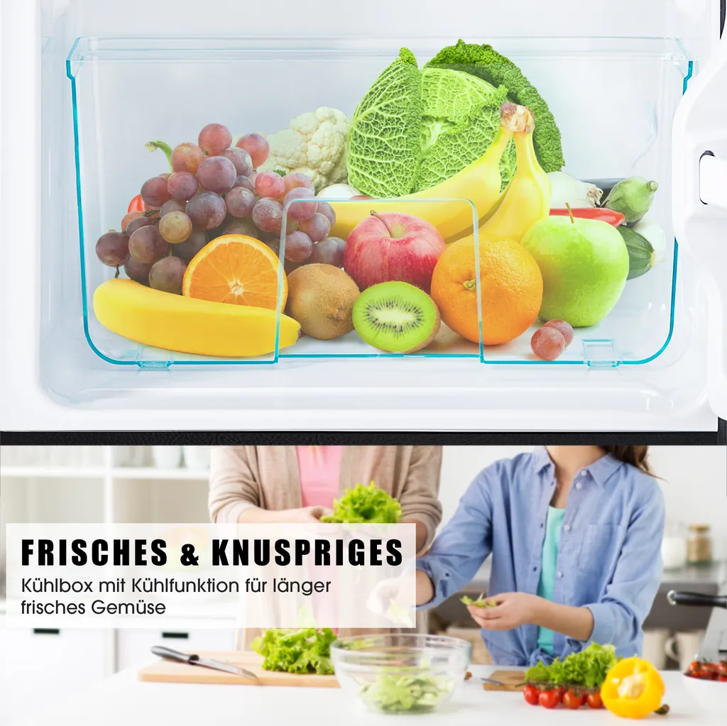 Kühl Gefrierkombination, Freistehender Kühlschrank, Freistehend Gefrierschrank Mit 60L Gesamtvolumen Doppeltür LED Beleuchtung 172 KWh/Jahr 86.8cm Höhe, Schwarz 8 Kühl Gefrierkombination, Freistehender Kühlschrank, Freistehend Gefrierschrank Mit 60L Gesamtvolumen Doppeltür LED Beleuchtung 172 KWh/Jahr 86.8cm Höhe, Schwarz - Image 6