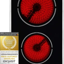 Exquisit Kochfeld EKC 301-3.1 R | Glaskeramik | Touch Control | 2 Kochstellen | Edelstahlrahmen | 3000 W