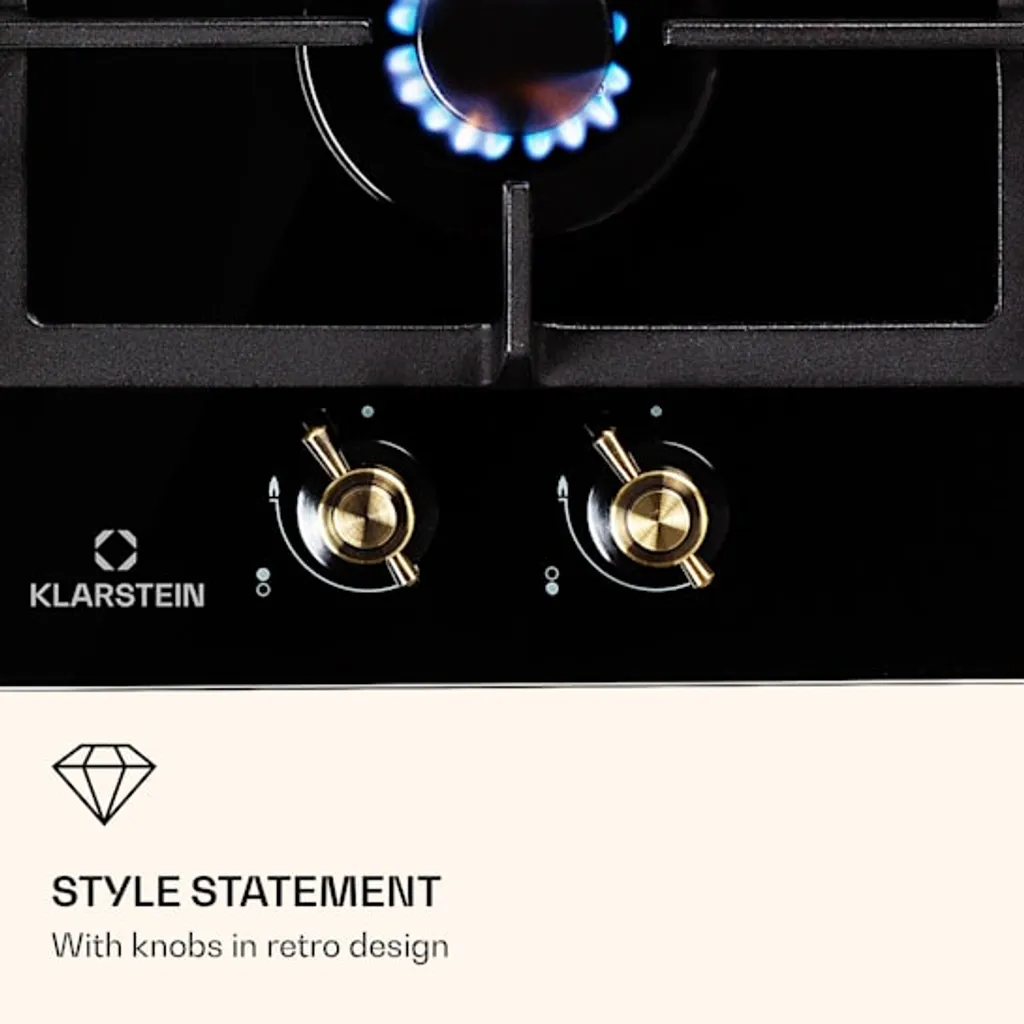 Klarstein Gaskochfeld Gasherd Einbau - Sabaf-Brenner - Erdgas/Propangas - Automatische Abschaltung - Gusseisen - Glaskeramik Retro-Look - 2-flammig - Schwarz Einbau Gas Kochfeld Gasherd 2 Platten Kochfelder Herdplatte Kochplatte Einbaukochfeld 8 Klarstein Gaskochfeld Gasherd Einbau - Sabaf-Brenner - Erdgas/Propangas - Automatische Abschaltung - Gusseisen - Glaskeramik Retro-Look - 2-flammig - Schwarz Einbau Gas Kochfeld Gasherd 2 Platten Kochfelder Herdplatte Kochplatte Einbaukochfeld - Image 6