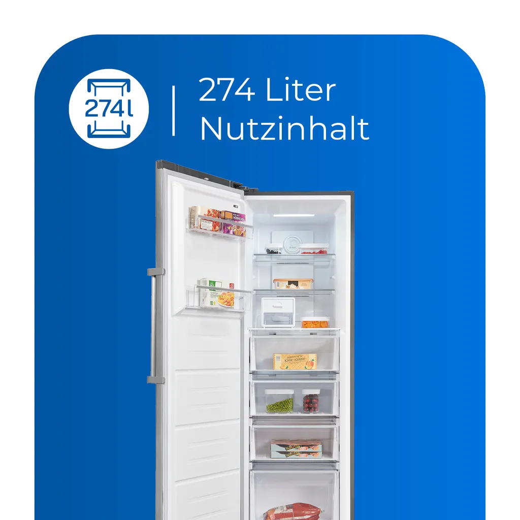 Exquisit Gefrierschrank GS295-NF-H-040E Inoxlook | 274 L Nutzinhalt | Edelstahloptik 6 Exquisit Gefrierschrank GS295-NF-H-040E Inoxlook | 274 L Nutzinhalt | Edelstahloptik - Image 4