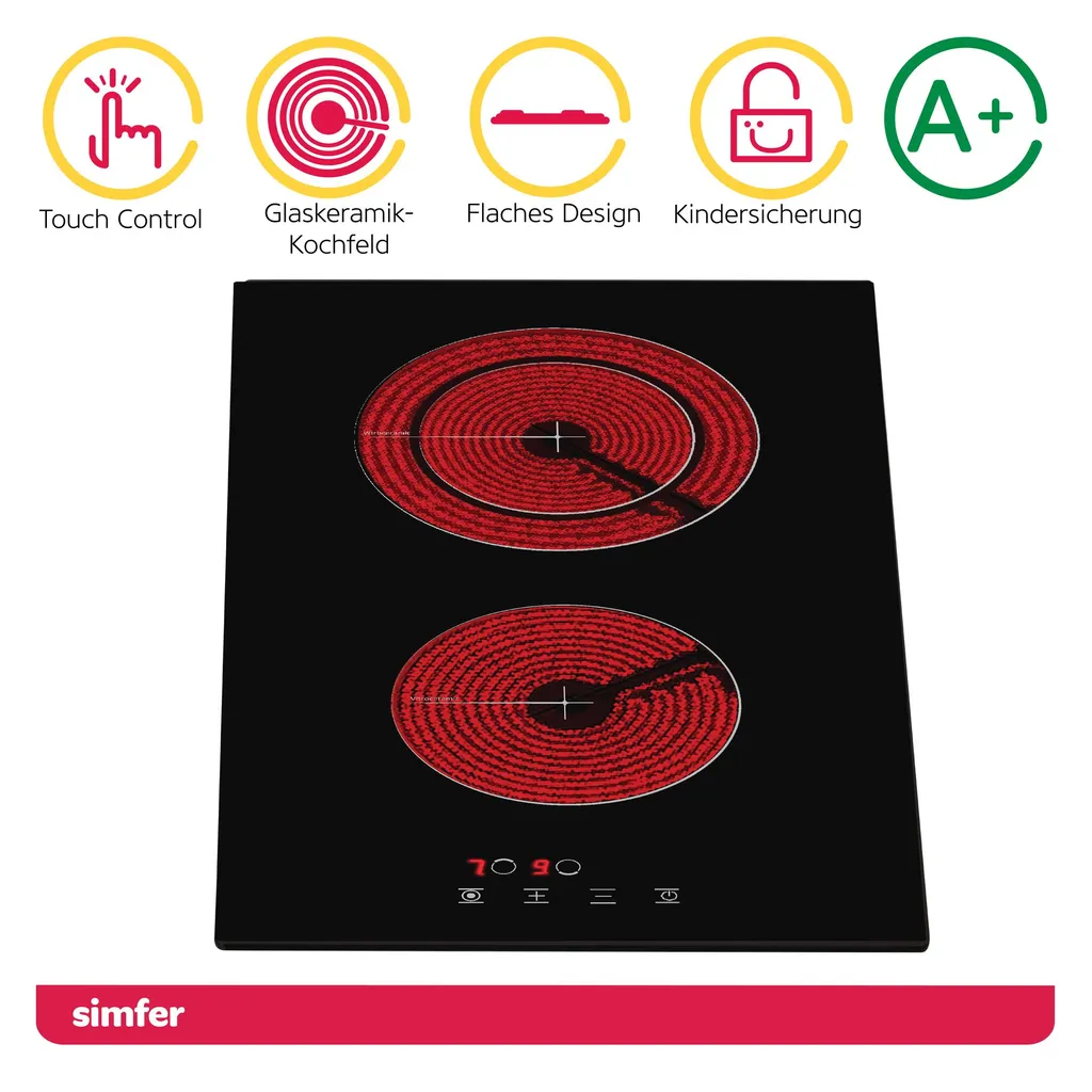 Simfer 30 Cm Glaskeramikkochfeld BIH 3025, Autarkes Elektro-Kochfeld, Glaskeramikkochfeld - 2 Kochzonen, 9 Leistungsstufen, Touch-Bedienung, Restwärmeanzeige, Kindersicherung, Rahmenlos 4 Simfer 30 Cm Glaskeramikkochfeld BIH 3025, Autarkes Elektro-Kochfeld, Glaskeramikkochfeld - 2 Kochzonen, 9 Leistungsstufen, Touch-Bedienung, Restwärmeanzeige, Kindersicherung, Rahmenlos - Image 2