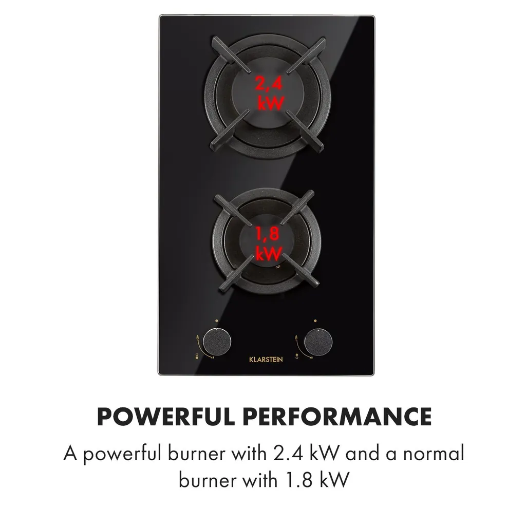 Klarstein Goldflame Domino Gaskochfeld , 2-flammig , Autark , 30 Cm , Einbau , Messing-Brenner , Erdgas/Propangas , Sicherheitsventile , Automatische Abschaltung , Topfträger Aus Gusseisen , Inkl. Schlauch Und Druckminderer , Glaskeramik Ø 8 Mm , Schwarz 8 Klarstein Goldflame Domino Gaskochfeld , 2-flammig , Autark , 30 Cm , Einbau , Messing-Brenner , Erdgas/Propangas , Sicherheitsventile , Automatische Abschaltung , Topfträger Aus Gusseisen , Inkl. Schlauch Und Druckminderer , Glaskeramik Ø 8 Mm , Schwarz - Image 6