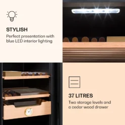 Klarstein Zigarren Humidor Befeuchter - Thermoelektrischer Humidor Schrank Mit Glastür - Mit Einschüben Aus Zedernholz - Hygrometer - LED-Innenbeleuchtung - 37 Liter - Silber Humidor Zigarre Elektrisch Humidor Schrank Luftbefeuchter Humidor Zigarren -Angebote Herd Liebe Store 7fbad095c43b1b3769eaf85e4f134dc0