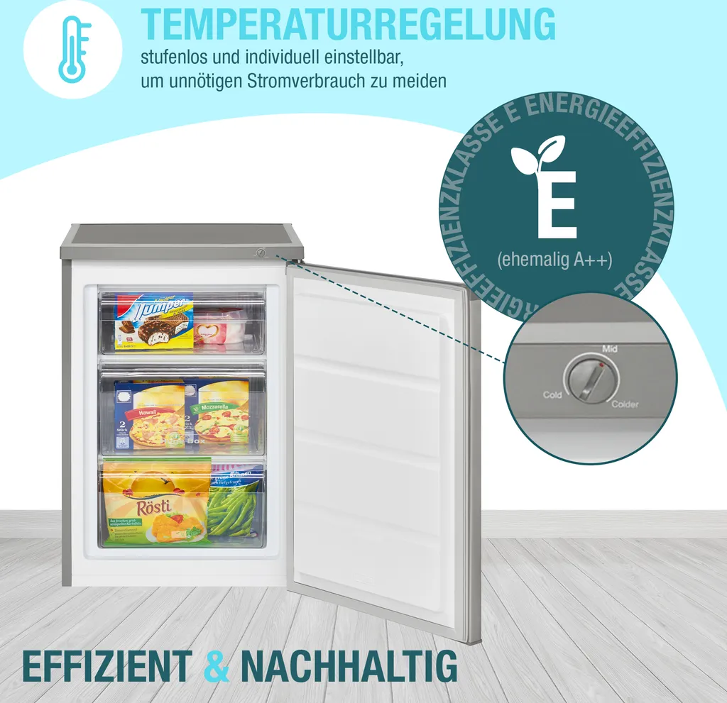 Bomann® Gefrierschrank, 85 Liter Nutzinhalt, Gefrierschrank Klein Mit 3 Gefrierschubladen U. Eiswürfelschale, Mini Fridge Mit Stufenloser Temperaturreglung, Türanschlag Wechselbar - GS 2186.1, Inox 4 Bomann® Gefrierschrank, 85 Liter Nutzinhalt, Gefrierschrank Klein Mit 3 Gefrierschubladen U. Eiswürfelschale, Mini Fridge Mit Stufenloser Temperaturreglung, Türanschlag Wechselbar - GS 2186.1, Inox - Image 2