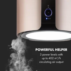 Klarstein Skyfall Smart Inselhaube,App- Und Gestensteuerung,45 X 42 Cm (ØxB),freihängend,Umluftbetrieb/Abluft,3 Stufen,402 M³/h,200 W,LED Beleuchtung,EEK C,inklusive Aluminium-Fettfilter Und 2 Aktivkohlefiltern,Wifi,illuminierter Touch-Drehregler,Dunstabzugshaube,Edelstahl,gold -Angebote Herd Liebe Store 83f0bd2efd542a465f52091108f758a8