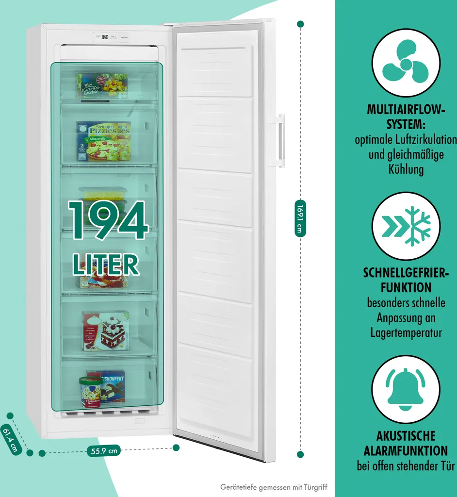 Bomann® Gefrierschrank Nofrost Freistehender 194 Liter Nutzinhalt, Total No Frost - Nie Wieder Abtauen - Schnellgefrierfunktion U. MultiAirflow-System, Türanschlag Wechselbar - GS 7326.1 Weiß 5 Bomann® Gefrierschrank Nofrost Freistehender 194 Liter Nutzinhalt, Total No Frost - Nie Wieder Abtauen - Schnellgefrierfunktion U. MultiAirflow-System, Türanschlag Wechselbar - GS 7326.1 Weiß - Image 3