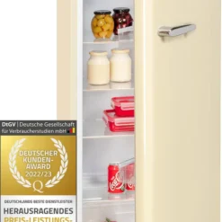 Exquisit Retrokühlschrank RKS325-V-H-160F Magnolienweiss | Standgerät | 229 L Volumen | Magnolienweiß