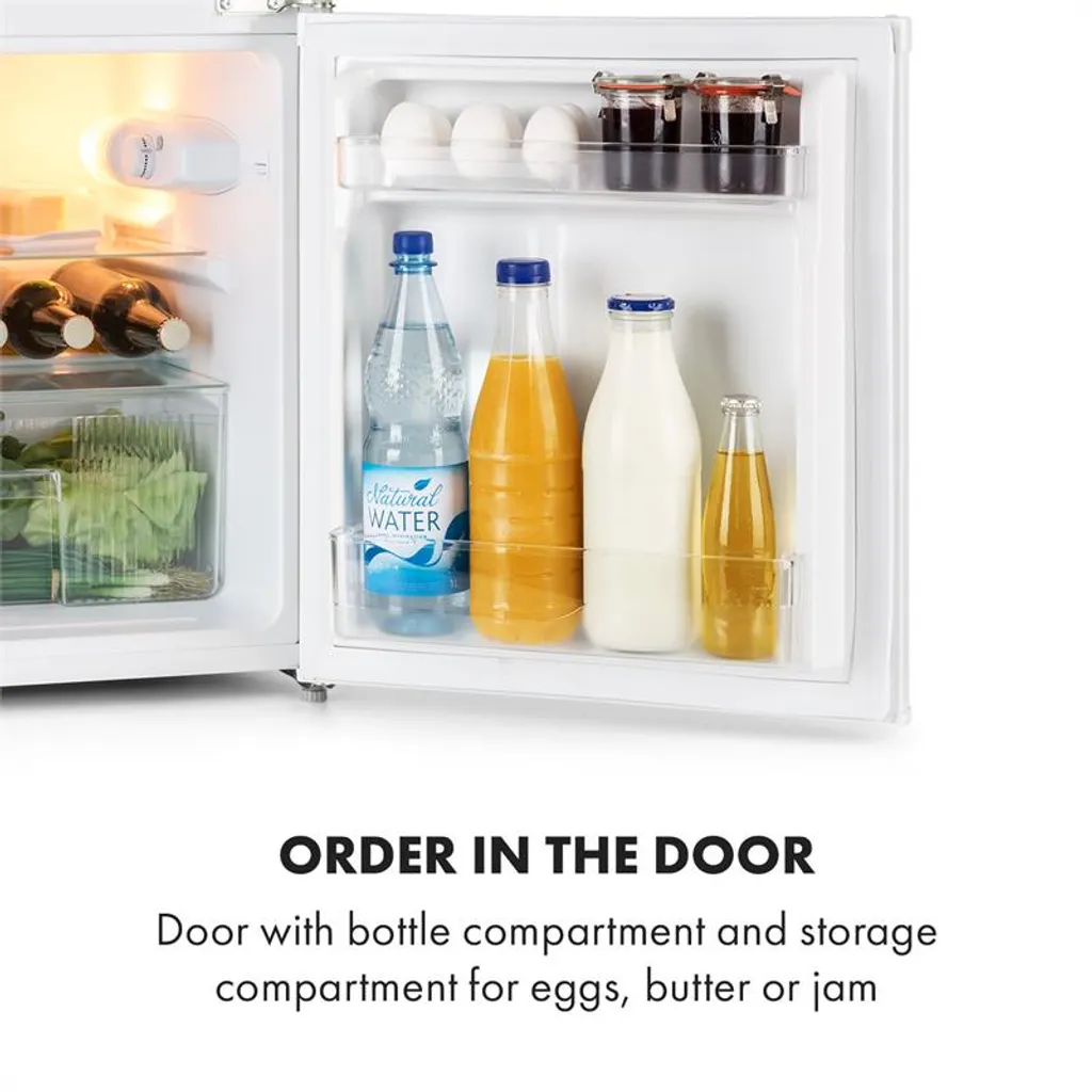 Klarstein Big Daddy Cool Kühl-Gefrier-Kombination , Fassungsvermögen: 87 Liter , Kühlschrank: 61 Liter , Gefrierschrank: 26 Liter , 2 Ebenen , Freezer-on-Top , Crisper-Fach Für Gemüse , Flaschenfach Bis 2 Liter , Weiß 8 Klarstein Big Daddy Cool Kühl-Gefrier-Kombination , Fassungsvermögen: 87 Liter , Kühlschrank: 61 Liter , Gefrierschrank: 26 Liter , 2 Ebenen , Freezer-on-Top , Crisper-Fach Für Gemüse , Flaschenfach Bis 2 Liter , Weiß - Image 6