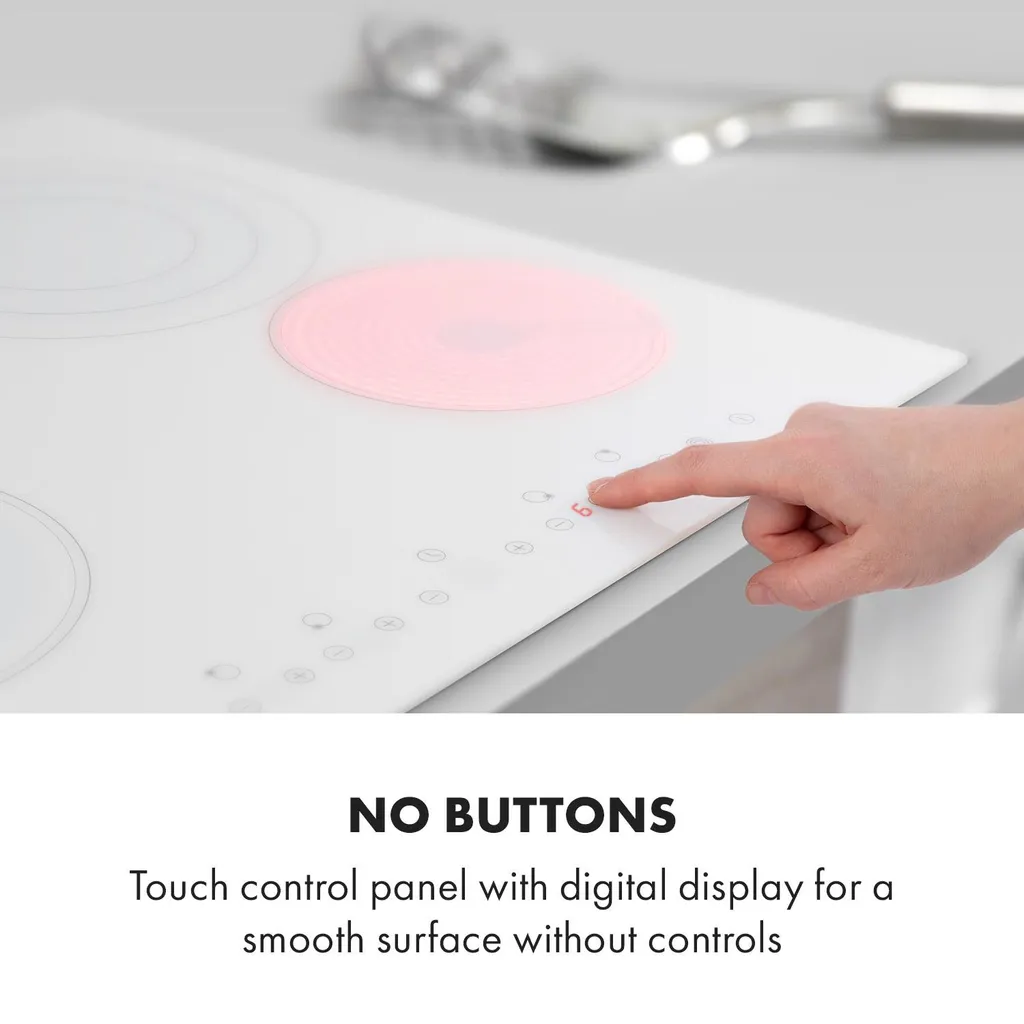 Klarstein Virtuosa 4 Glaskeramik-Kochfeld , Autark , 59 Cm , 4 Zonen: 6500 Watt , Zweifach-Zone , 4 Kochzonen , 9 Stufen , Timer , Rahmenlos , Timer , Kindersicherung , Weiß 7 Klarstein Virtuosa 4 Glaskeramik-Kochfeld , Autark , 59 Cm , 4 Zonen: 6500 Watt , Zweifach-Zone , 4 Kochzonen , 9 Stufen , Timer , Rahmenlos , Timer , Kindersicherung , Weiß - Image 5